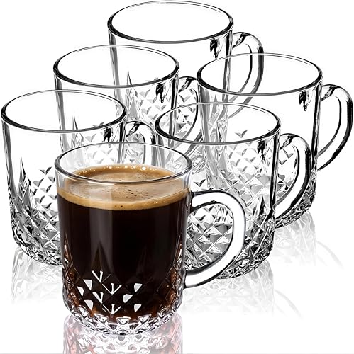 Image of Glass Coffee Cups, Glass Tea Cups Set of 6, Transparent Glass Cups for Tea, Coffee - Hot & Cold Drinks Safe, Microwave /Freezer /Dishwasher Safe - 230ML