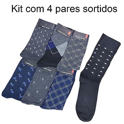 Meia Social Masculina Sport Fino Cano Alto: Kit 4 pares sortidos