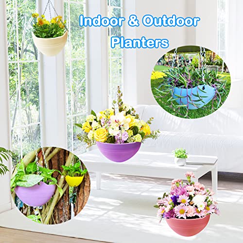 7 Pack 8 Inch Plastic Self-Watering Hanging Planters,Colorful Garden Flower Plant Pot Container,Hanging Plant Baskets With Drainer And Chain For Indoor Outdoor Use,7 Colors #TOP3
