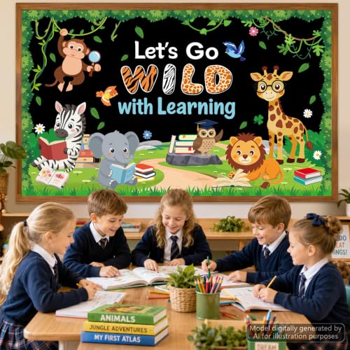 Jungle Animal Bulletin Board Set Motivational Safari Animal Classroom Decor Learning Bulletin Board Set Let's Go Wild with Learning Paper Cutouts for Summer Back to School Office Chalkboard Wall Decor - Image 7