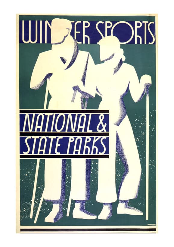 Poster de voyage sports d'hiver grand format affiche parcs nationaux mat