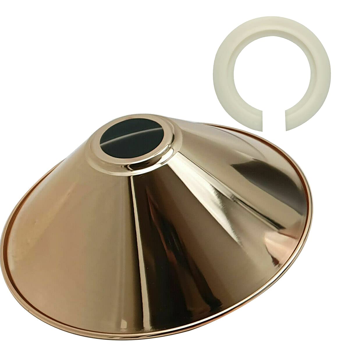 Vintage Retro Light Shade, Metal Cone Lampshade, Easy Fit Industrial 22cm Lamp Shade, 4cm E27 Pendant Hole for Kitchen, Living Room, Hallway (French Gold)