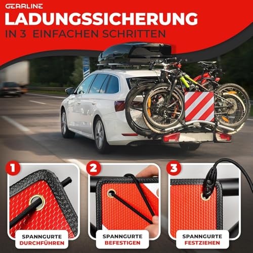 GEARLINE® 3-in-1 Warntafel für Italien, Spanien & Portugal [inkl. 4 Spanngurte] - Reflektierendes Warnschild für Heckträger bei Reisen nach Spanien, Portugal & als optische Kennzeichnung für Italien