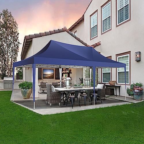 Image of COBIZI 10x20 Pop up Canopy Tent with 6 Sidewalls, Easy Set up Canopy Tents Gazebos for Parties with Metal Frame, Waterproof & UV50+, Height Adjustable, Potable Carry Bag (Blue)