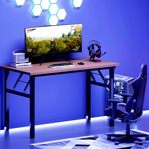 Image of DlandHome 47 Inch Folding Computer Desk, Fully Assembled, Teak Black