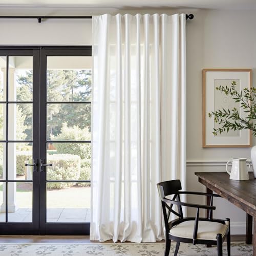 Image of jinchan Linen Curtains Light Filtering Back Tab 84x90 Inch 1 Panel White
