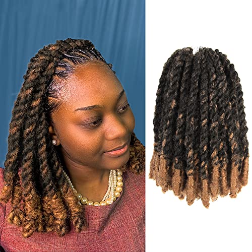 WUDAS 10 Inch Invisible Braiding Locs Hair Pre-looped 6 Packs, Invisible Braids with Knots 10 In, Pre-twisted Two Strands Bob Locs, Ombre Honey Blonde Synthetic Juicy Senegalese Twists Crochet Hair, T27