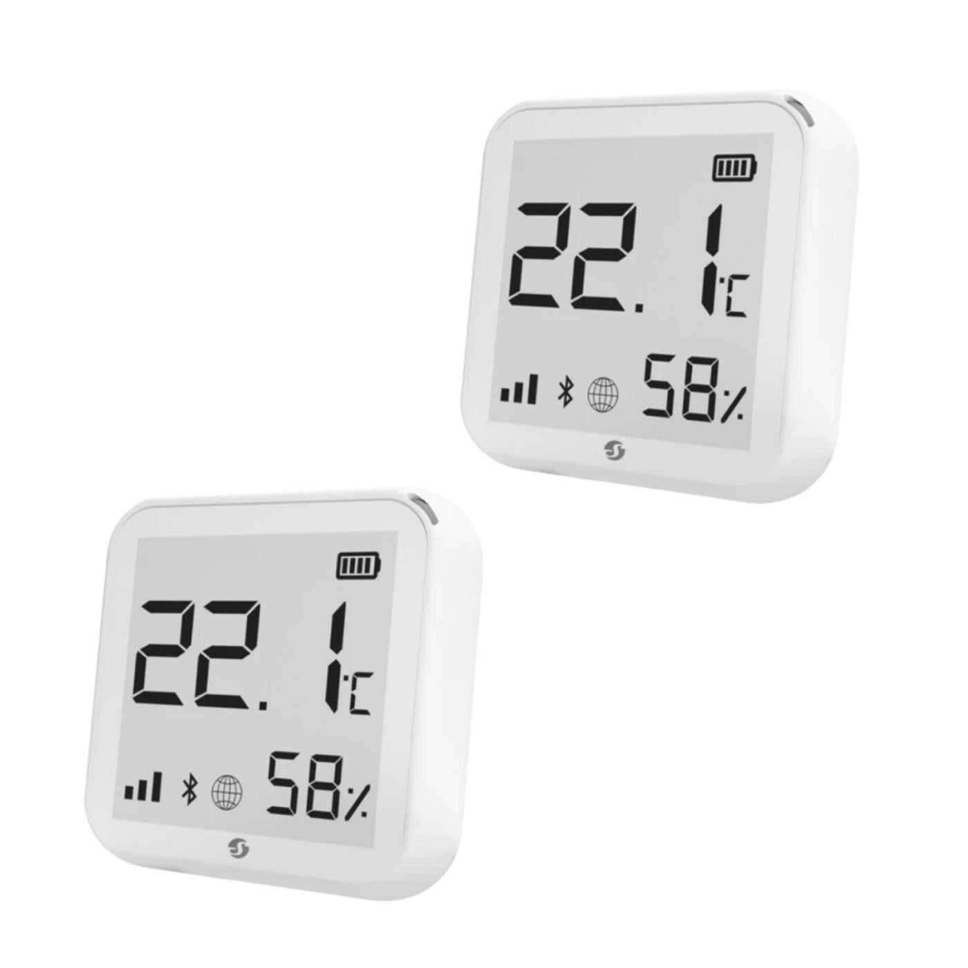 Shelly Plus H&T 2er Pack Wireless Luftfeuchtigkeit und Temperatur Sensor, Hygrometer Monitor, Smart Home Automation, WLAN, Bluetooth, Kompatibel mit iOS und Android, E-Ink-Display, USB-C, Kompakt