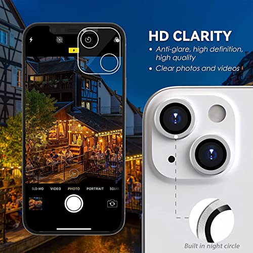 Image of Compatible for i Phone 14 | iPhone 14 Plus Camera Lens Protector, Tempered Glass Bling, Alloy Metal Camera prtotecton for i phone14 Silver