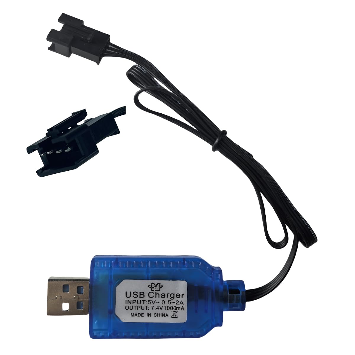 7.4V Lipo Battery RC USB Charger Cable with SM-4PIN Plug Compatible RC Car/RC Plane/RC Tank/RC Boat and Other Remote Control Toys for USB Charger with Battery Protection (1, Blue)