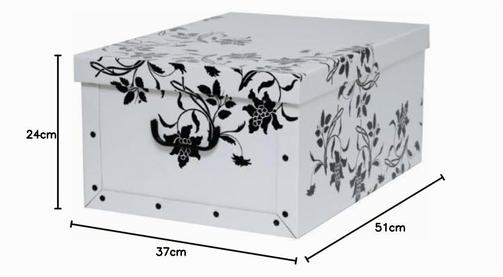 Kreher 10 Stück XXL Dekokarton mit modernem Muster Barock Blumen Weiß - Tolles Motiv, passt in jeden Haushalt! Edel und hochwertig! Mit Griffen zum Tragen und XXL Volumen!