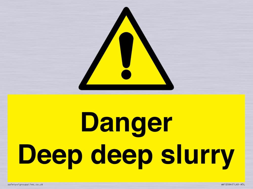 Danger Deep deep slurry Sign - 200x150mm - A5L, Yellow/White