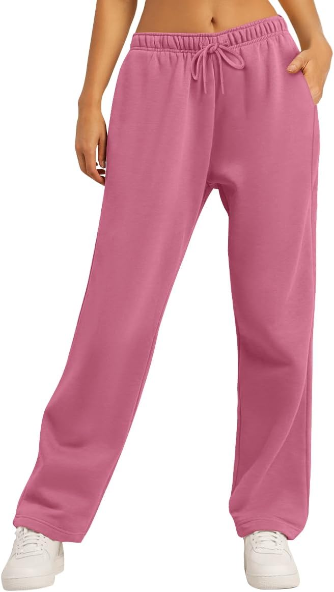 Women’s Wide Leg Sweatpants – Fleece Lined, Baggy Straight Leg Lounge Pants With Drawstring & Pockets – Comfy Winter Pants For Casual Wear