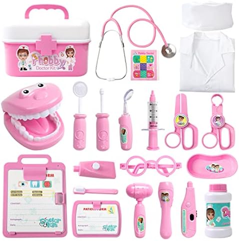 Phobby Durable Doctor Kit for Kids, 27 Pcs Deluxe Pretend Play Medical Kit Toy with Real Stethoscope, Doctor Kit for Toddlers Boys Girls Aged 3 4 5 6 7 8(Pink)