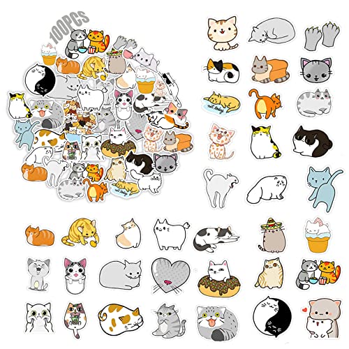 100 Pièces Autocollants Animaux Kawaii Animaux Stickers Imperméables Autocollants De Chat De...