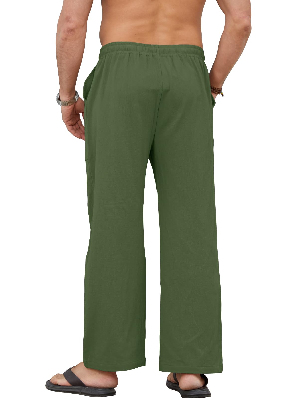 Pantalon Lino Hombre Pantalones de Verano Ligero Corte Holgado con Cintura Elástica y Cordón, con Bolsillos, para Playa, Vacaciones y Uso Diario