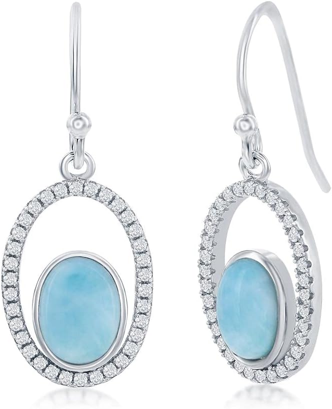 Sterling Silver Larimar Dangle Earrings - Unique Natural Larimar Jewelry for Women - Earrings for Women - Beautiful Blue Natural Larimar Stones – Unique Hypoallergenic Larimar Earrings