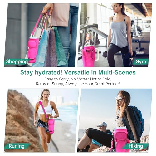 Image of Water Bottle Carrier Bag with Strap for Stanley Cup 40oz /30oz with Phone Pocket, Neoprene Cross-Body Insulated Water Bottle Holder for Tumbler with Handle, Stanley Cup Accessories, Hot Pink