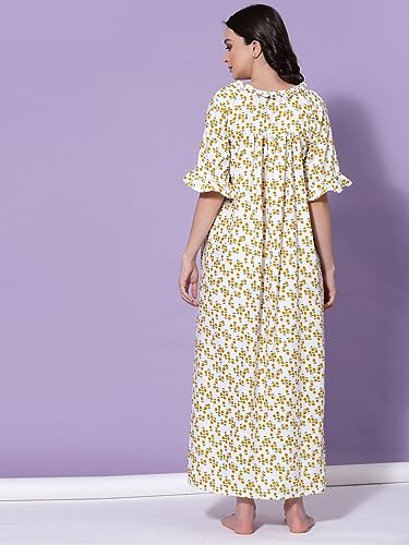 Image of OOMPH! Cotton Blend Nighty for Women's | Night Gown | Nighty | Nightdress | Maxi Dress | Sleepwear | Gown for Women | Nighties | Sleepwear