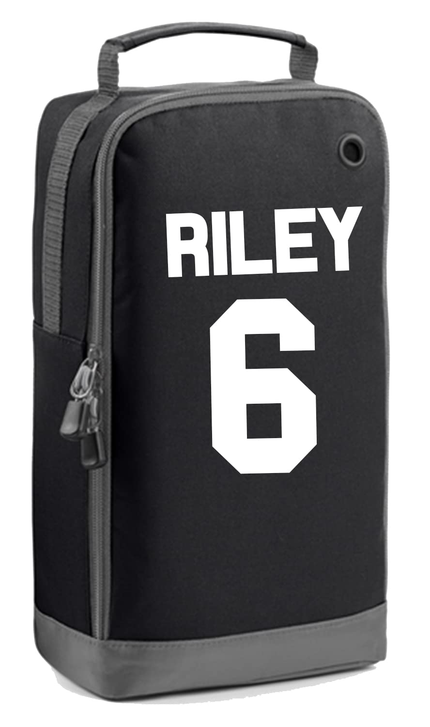 Personalised Name and Number Boot Bag Football Boots Custom Children's Sports Bags Rugby PE Gym Kit Back to School for Girls Kids (Black-White)