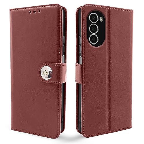 Image of Pikkme Moto G52 / G82 5G Flip Cover Leather Finish | Inside TPU with Card Pockets | Wallet Stand and Shock Proof | Complete Protection Button Flip Case (Brown)
