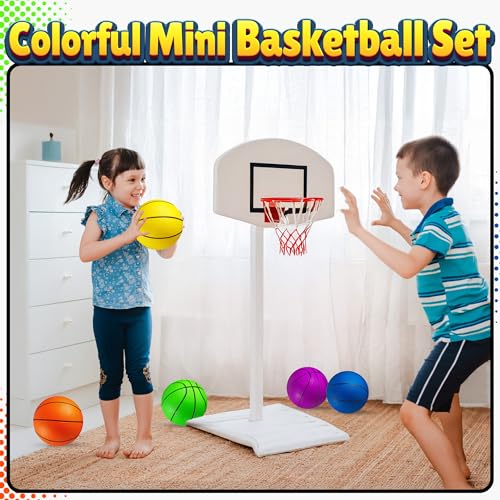 image for PlayBolt Mini Basketball Set for Kids - 6 Inch (5 Pack) w/Hand Pump - 