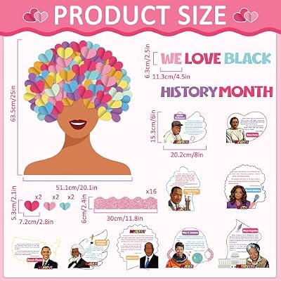 Valentine's Day Black History Month Bulletin Board Set African American Classroom Decor with February Heart Craft Cutouts Black History Month School Office Door Wall Decorations for Teachers Supplies