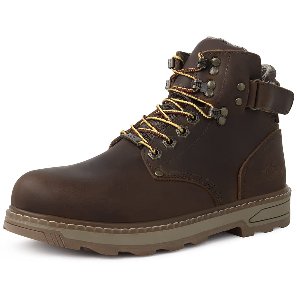 PY- FLRINGPIN Men's Hiking Boots Fashion Ankle Boots with Wool Lining Outdoor Anti Slip Working Water Resistant Boots-SN908-Dark Nubuck Brown-10 US