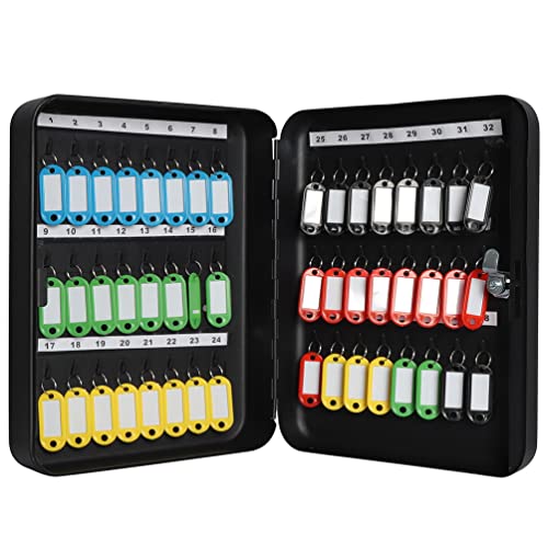 Jssmst Key Lock Box Wall Mount Security Key Storage Box, Locking Key Cabinet Wall Mount With 48 Key Hooks & Tags Key Labels, 11.81 X 9.45 X 2.95 Inches, Black Matt #TOP2