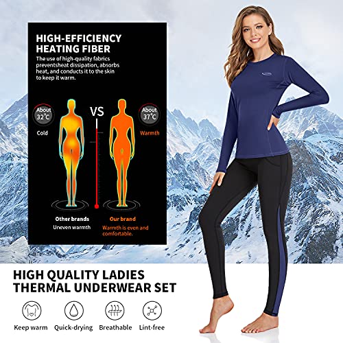 AMGUTEN Thermo-ondergoed voor dames, winter, skiondergoed, set, skiondergoed, functioneel ondergoed, motorfiets, warm thermo-ondergoed, ademend, functioneel ondergoed voor thuis, wintersport, donkerblauw, grijs - Image 5