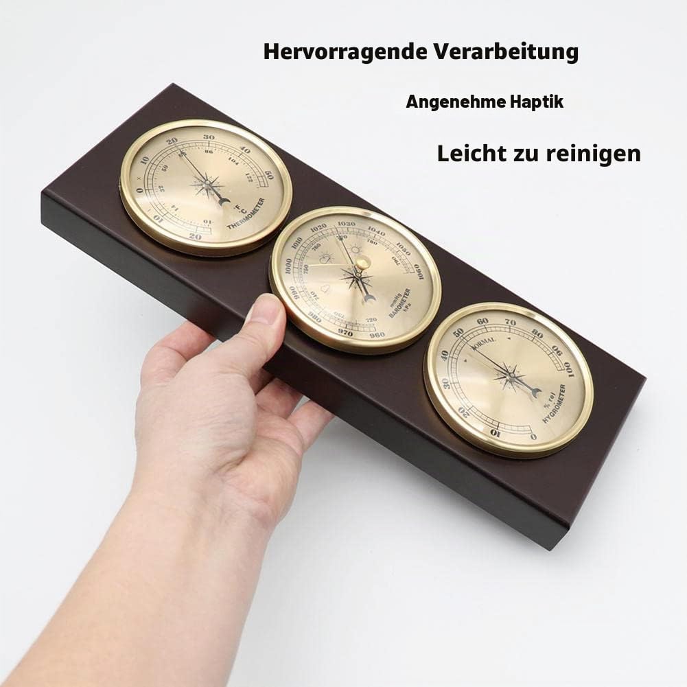 JINYISI Barometer, Thermometer, Hygrometer, Barometer für Zuhause, Analoge Wetterstation, Wandmontage, Modern, Holz + ABS, Schwarz