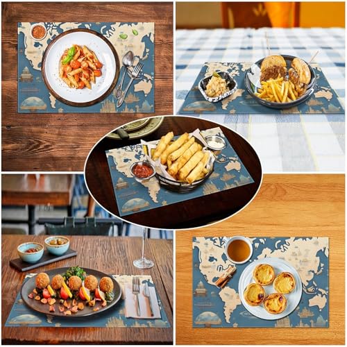 Set de table cuisine imprimé mappemonde pour repas en terrasse