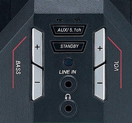 Genius GX-Gaming G5.1 3500 remote control with buttons for standby, AUX/5.1ch, mute, volume, and bass