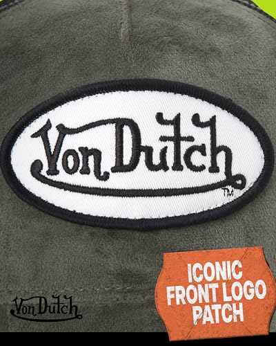 Image of Von Dutch Unisex Trucker Hat - Velvet Curved Bill Mesh Back Retro Classic Adjustable Snapback Baseball Cap for Men and Women