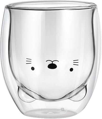 Amazon Co Jp Tinksky ガラスコップ 2重 耐熱ガラス ダブルウォールグラス 漫画ガラスマグカップ 280ml くま ホーム キッチン