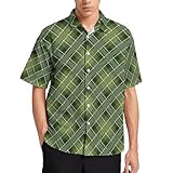 TZTTZT - Camisa hawaiana para hombre, casual, estampado de cuadros verdes, manga corta, abotonada, para verano, playa, Varios colores, L