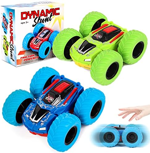 M SANMERSEN Flip Cars - 2 Pack Rotating Stunt Car Toys for 3 4 5 6 Year Old Boys - Push and Go Vehicle Monster Toy Trucks Boys Girls Gifts