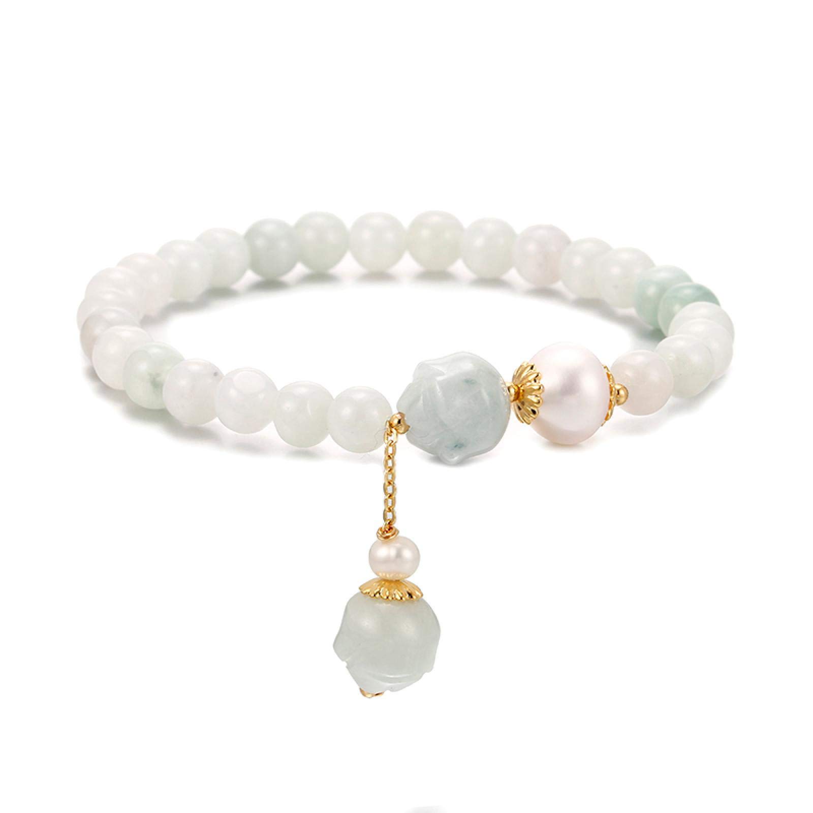 Bracelet femme perle d'eau douce naturelle jade fleur breloque - 7