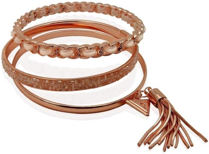 GUESS 3 Piece Rose Gold Mixed Bangle Bracelet Set