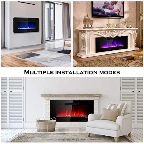 Tangkula 36" Recessed Electric Fireplace, In-Wall & Wall Mounted Electric Heater, Remote Control, Touch Screen, Adjustable Flame Color, Speed And Brightness, 750 W - 1500 W (36") #TOP2
