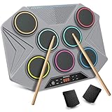 ROCKSOCKI Electronic Tabletop Drum Set, Portable Digital Drum Kit 7 Velocity Sensitivity Drum Pads, LED Music Level Light, USB-MIDI Mac & PC Support, Ideal Gift for Adult and Beginners