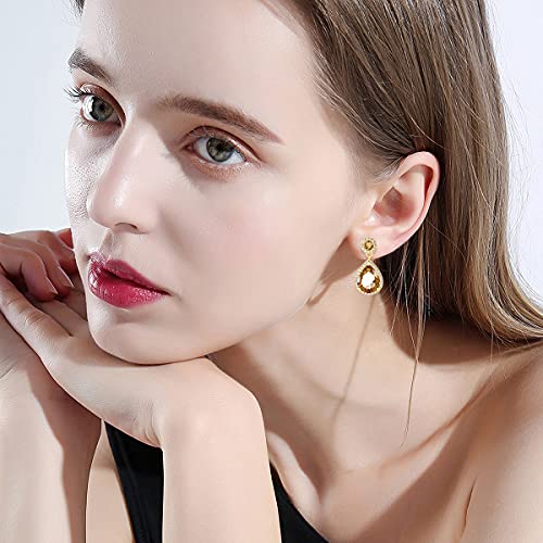 Toupop November Birthstone Stud Earrings For Women Girls Yellow Topaz Teardrop Earrings 14K Gold Plated Sterling Silver Citrine Gemstone Earrings Gifts For Mom Her #TOP1