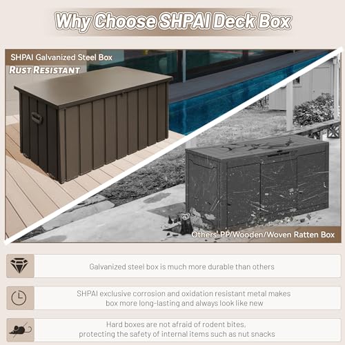 Waterproof-Outdoor-Storage-Box-Metal-120-Gallon-Deck-Box-Large-Outside-Storage-Bench-Lockable-Indoor-Storage-Bin-Container-for-Patio-Cushions-Gardening-Tools-Backyard-Porch-Brown Waterproof Outdoor Storage Box Metal 120 Gallon Deck Box Large Outside Storage Bench Lockable Indoor Storage Bin Container for Patio Cushions Gardening Tools Backyard Porch Brown