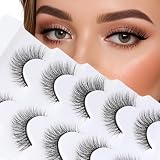Veleasha Lashes Wispy False Eyelashes Cat Eye 100% Handmade Eyelashes 3D Effect Faux Mink Natural Look Fake Lashes Short Eye Lightweight Lashes with Soft Cotton Band 5 Pairs Pack (Daily)