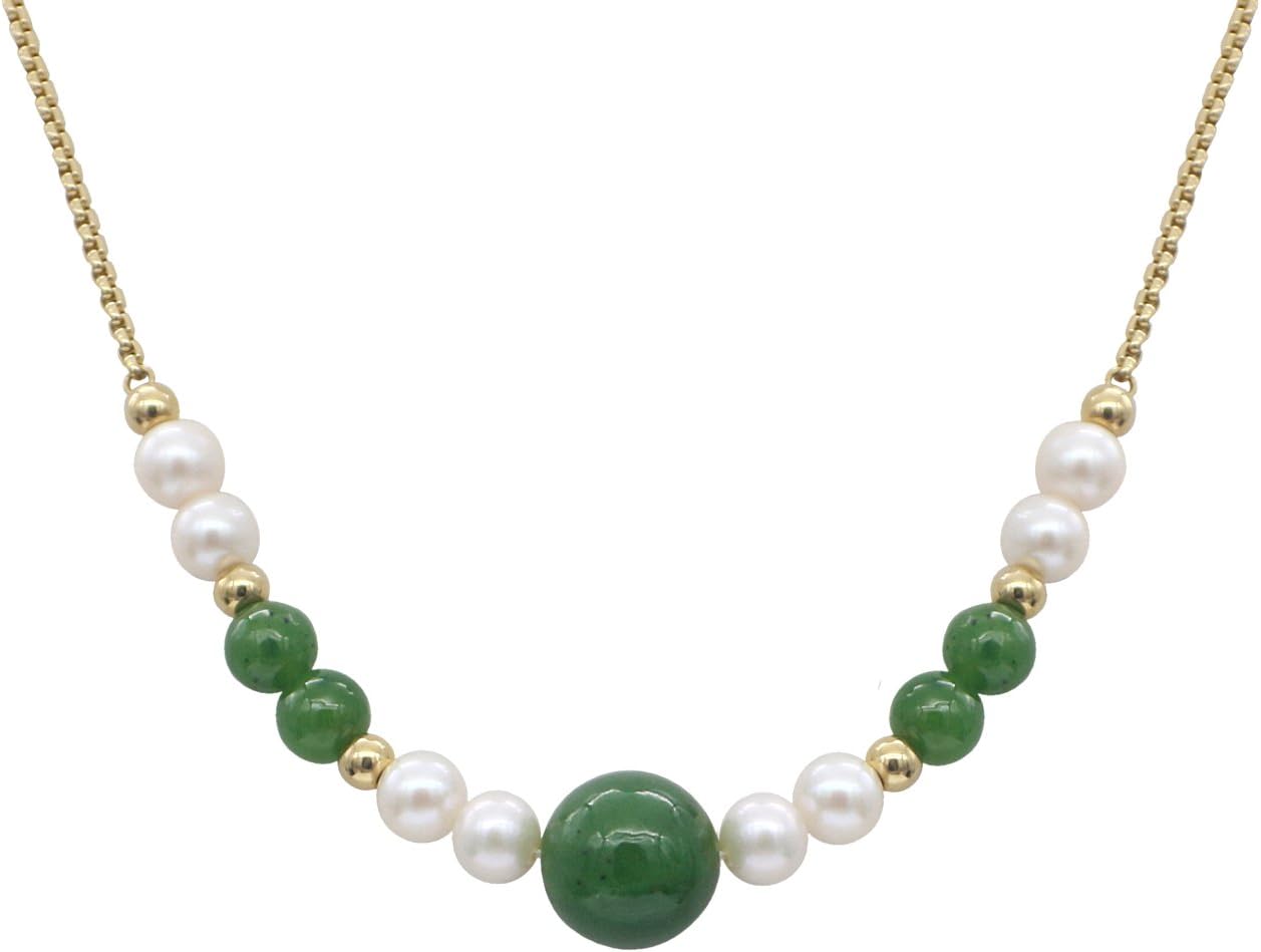 STELLIA Majestic Jade and Pearl Necklace Gold Plated Chain