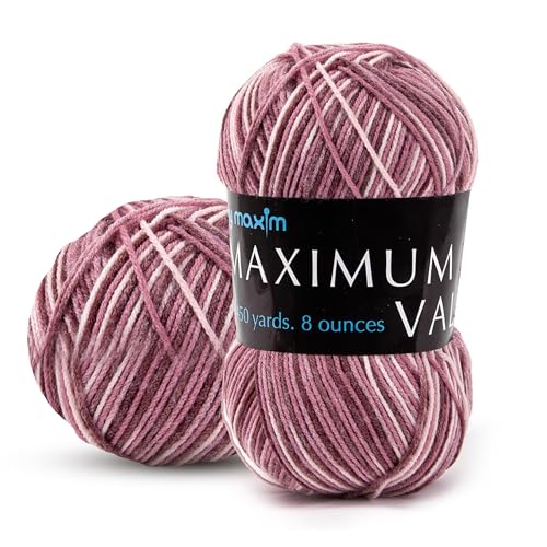 Image of Mary Maxim Maximum Value Acrylic Yarn for Crocheting and Knitting, Soft Worsted Weight Pink Yarn 4, Ideal for Blankets, Sweaters, Hats, and Scarves, 8 oz Skein (474 Yds), Rose Ombre - 1 Skein