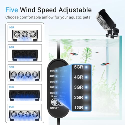 Image of Aquarium Chiller Fan, 4 Powerful Fish Tank Cooling Fan with Adjustable 5 Speed Controller 5 Timer Setting, Aquarium Chiller 180 Rotation Aquarium Cooler (3 Fans-Black)