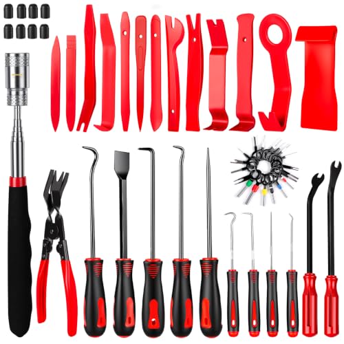 Image of 52pcs Precision Pick and Hook Tool Set, Trim Removal Tools,Clip Removal Plier Fastener Removers Set,Red