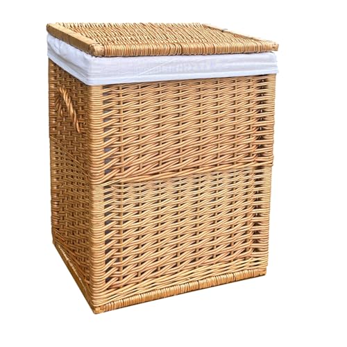 Amalfi Deluxe Wicker Laundry Basket - Framed Rectangular Willow Washing Basket Bin with Lid and Removable Lining (Large, Natural)