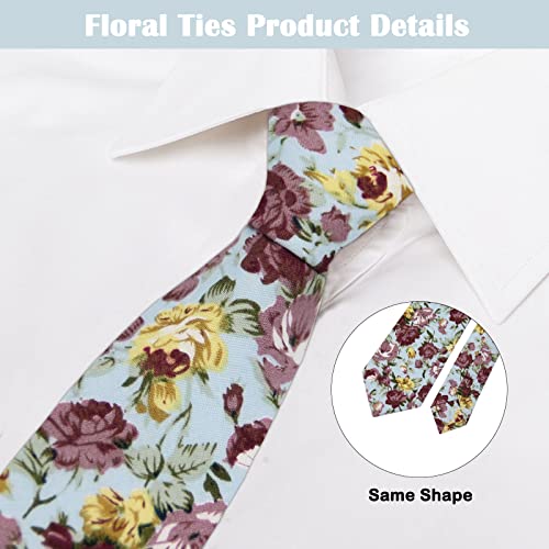 Image of Mantieqingway Men Skinny Tie Cotton Floral Necktie for Wedding Groomsmen Tie